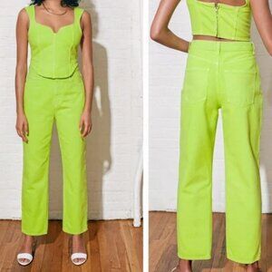 Mara Hoffman Womens Georgina Jeans Wide Straight Leg Size 16 Lime Green Neon USA